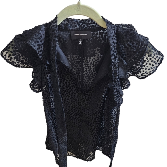 Robert Rodriguez Pauline Burnout Velvet Top Black Sheer Ruffled Sleeves size 4 - Picture 6 of 10